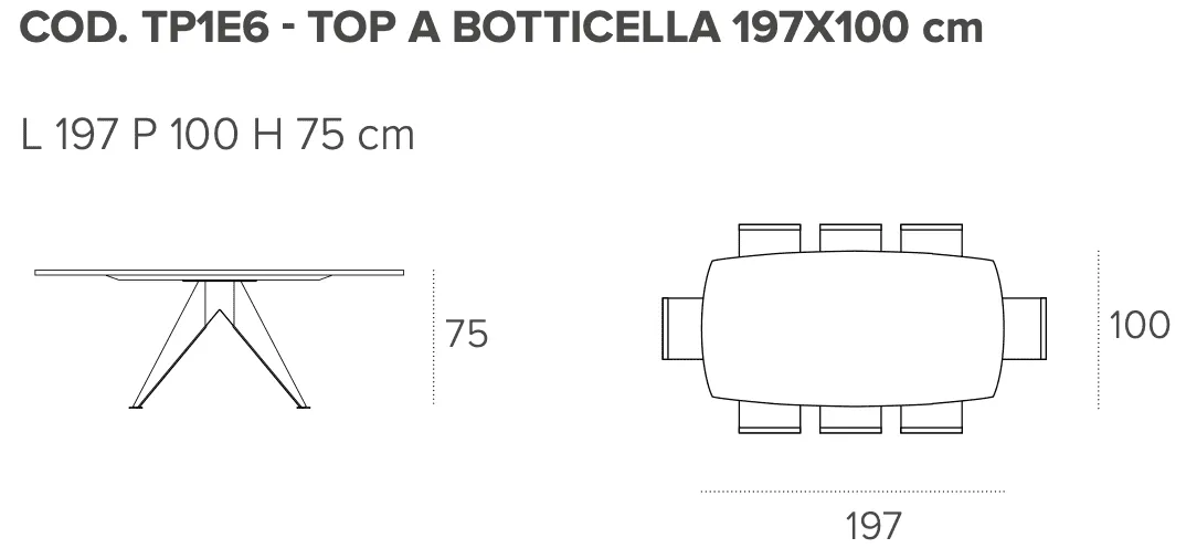 Размеры стола Target Point Minosse 197X100 см, TP1E6 Размеры стола Target Point Minosse 197X100 см, TP1E6